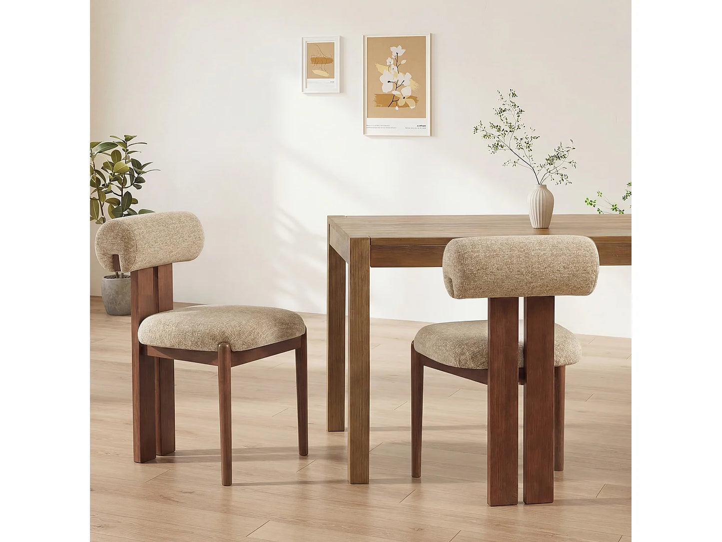 Lot 2 Chaises Japandi Bois Noir Et Camel - Cylindrique