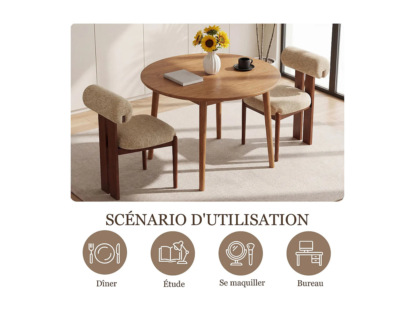 Lot 2 Chaises Japandi Bois Noir Et Camel - Cylindrique