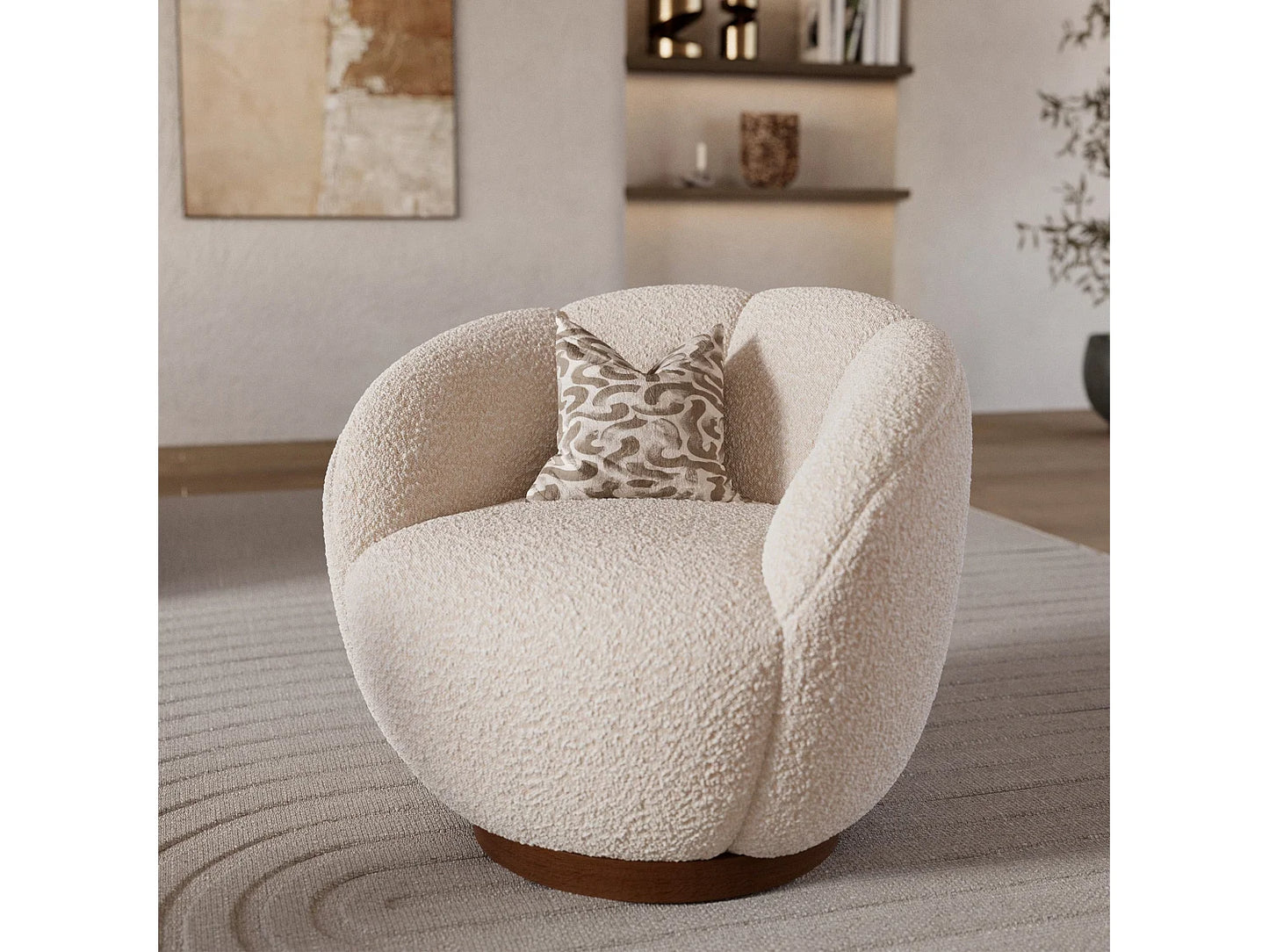 Fauteuil Japandi Pivotant Tissu Bouclé - Yse
