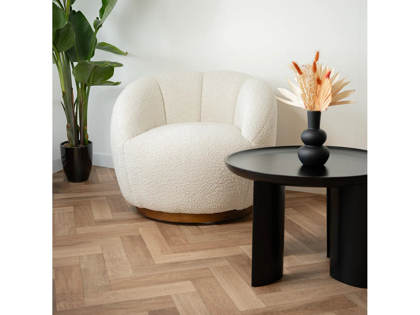 Fauteuil Japandi Pivotant Tissu Bouclé - Yse