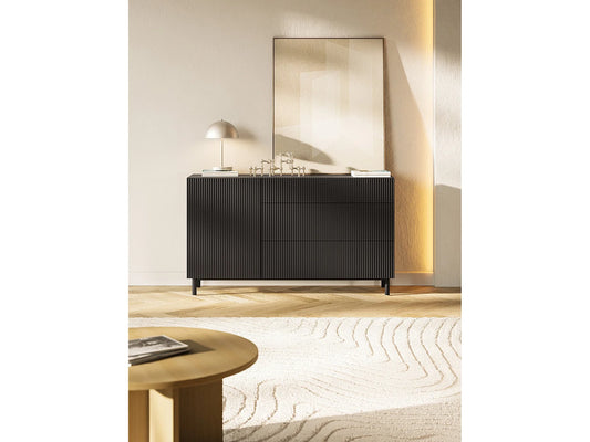 Buffet Rainuré Japandi Noir Moderne - Veldio New