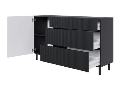 Buffet Rainuré Japandi Noir Moderne - Veldio New