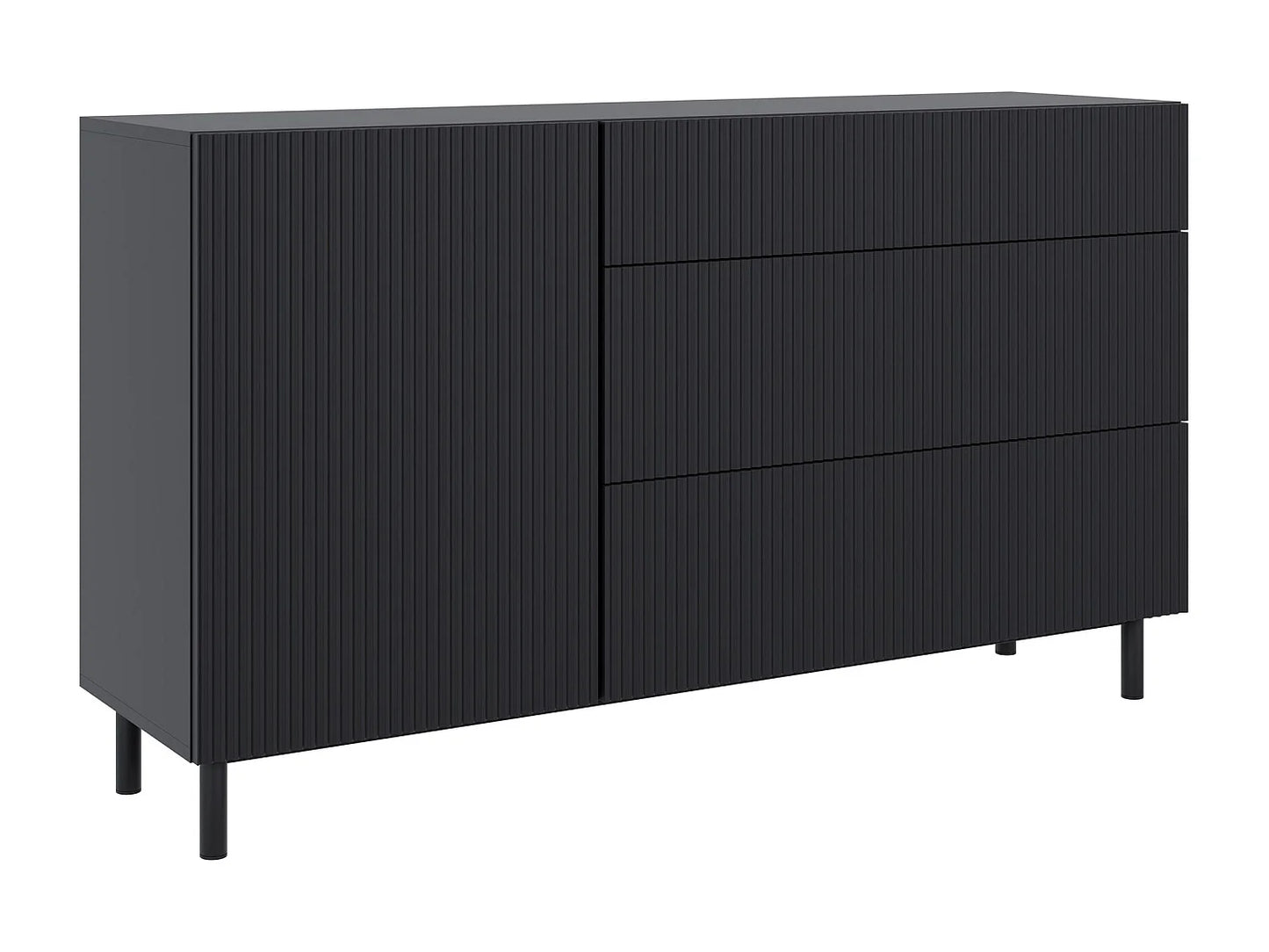 Buffet Rainuré Japandi Noir Moderne - Veldio New
