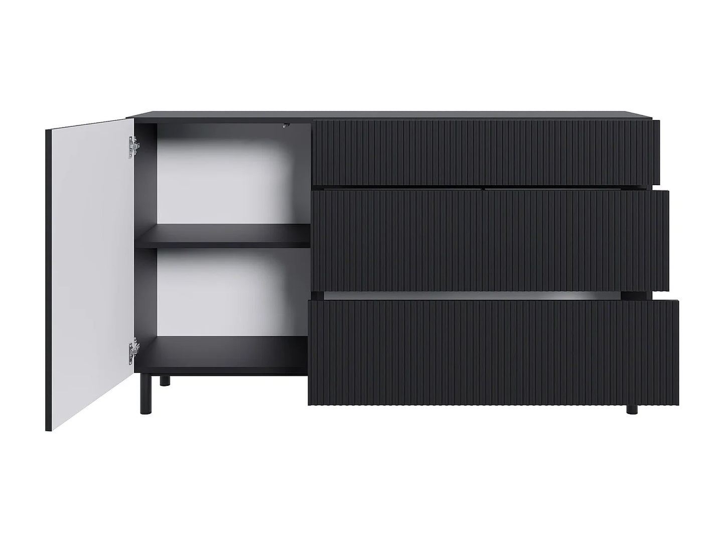 Buffet Rainuré Japandi Noir Moderne - Veldio New