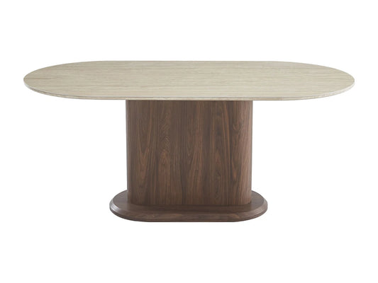 Table Céramique Japandi Travertin Pied Noyer - Loka