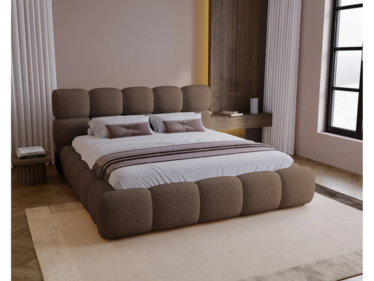 Lit Moderne Japandi Coffre Tissu Marron - Besilio