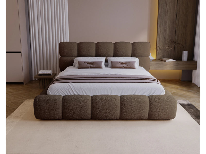 Lit Moderne Japandi Coffre Tissu Marron - Besilio