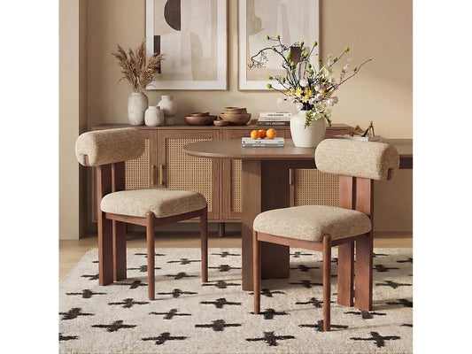 Lot 2 Chaises Japandi Bois Noir Et Camel - Cylindrique