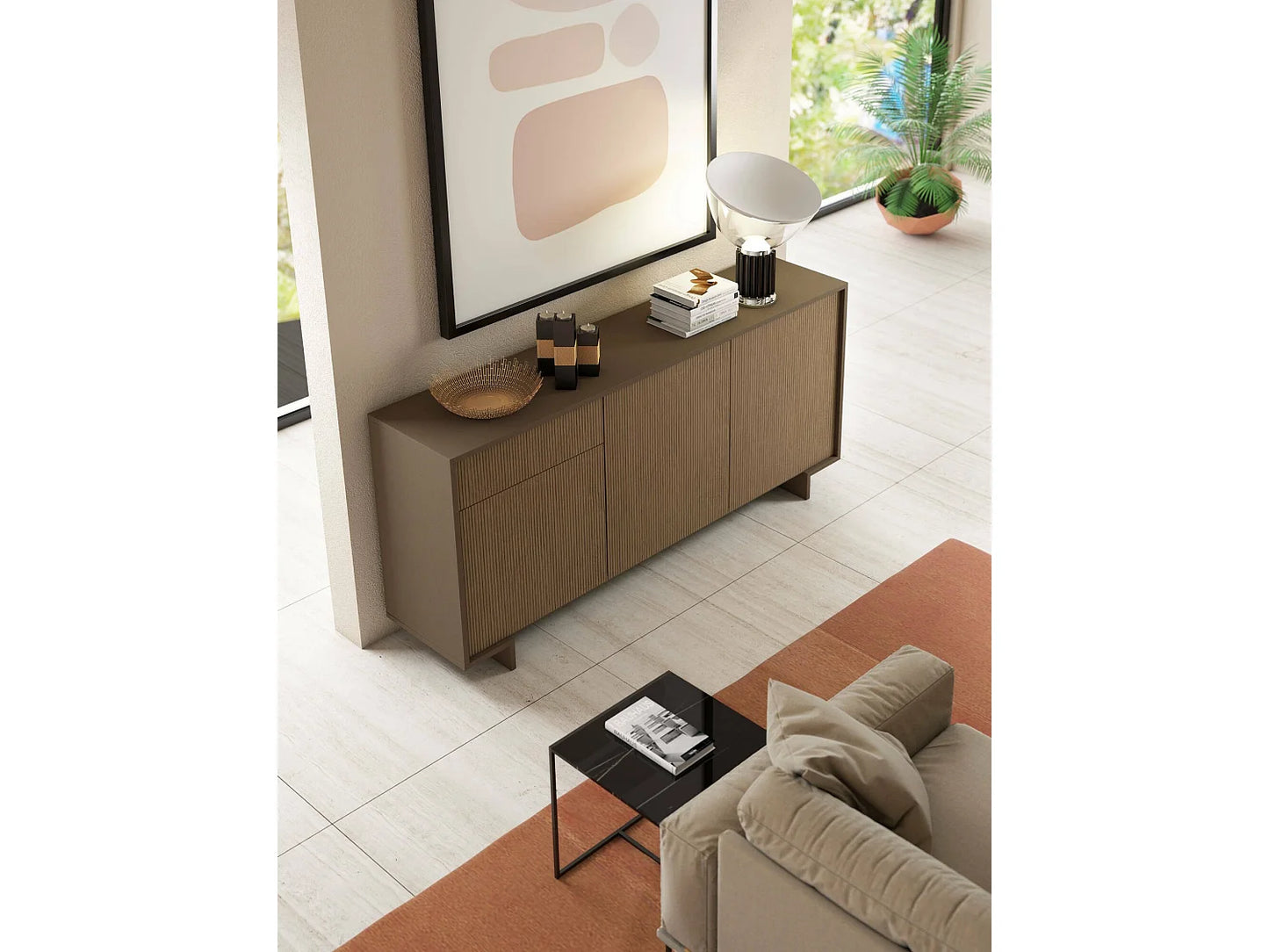 Buffet Large Japandi Marron Et Noyer - Agrifoglio