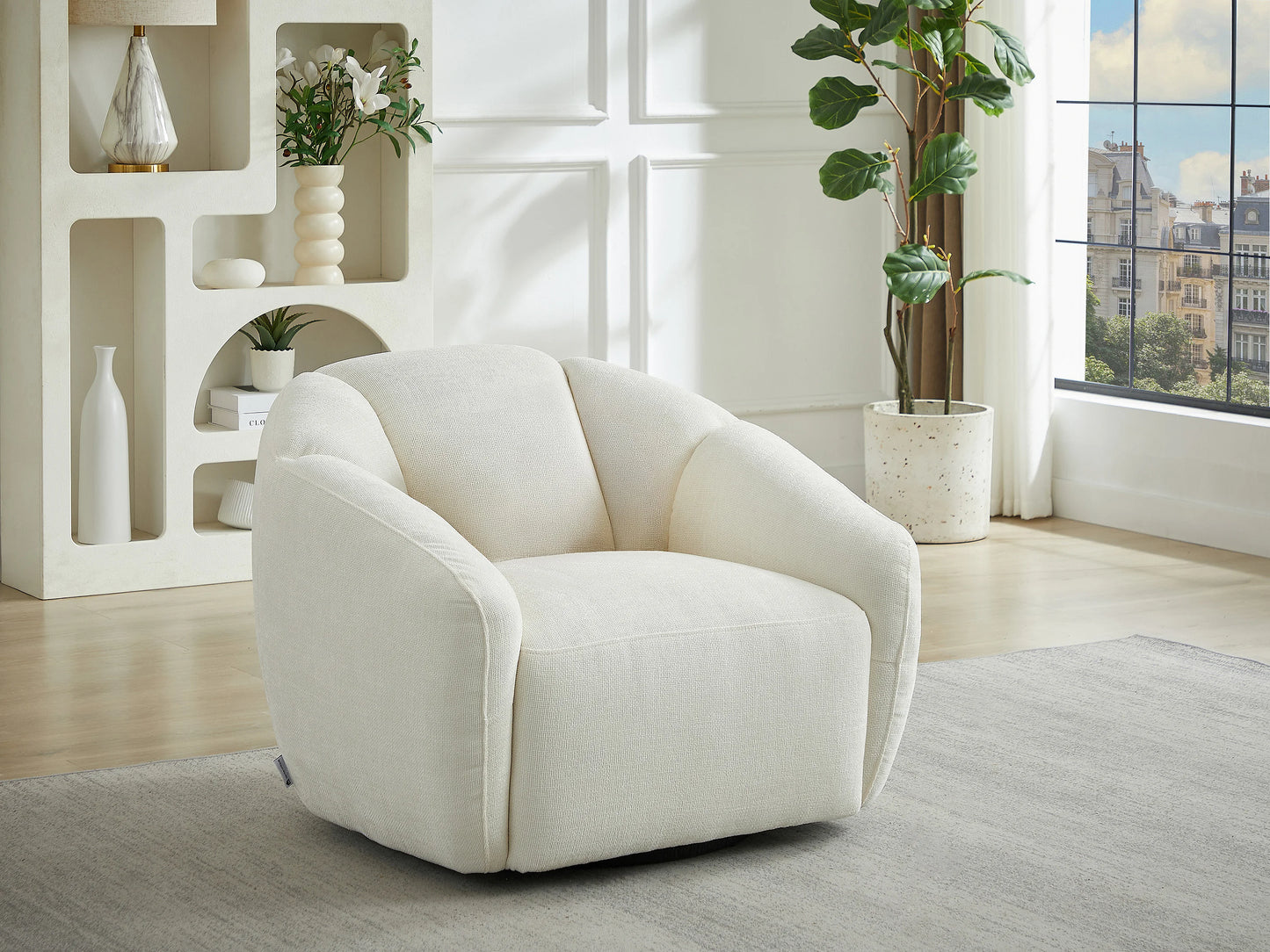 Fauteuil Japandi Pivotant Texturé Ivoire - Nafeki