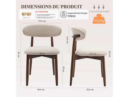 Chaise Japandi Tissu Beige Pieds Bois Massif - Incurvé