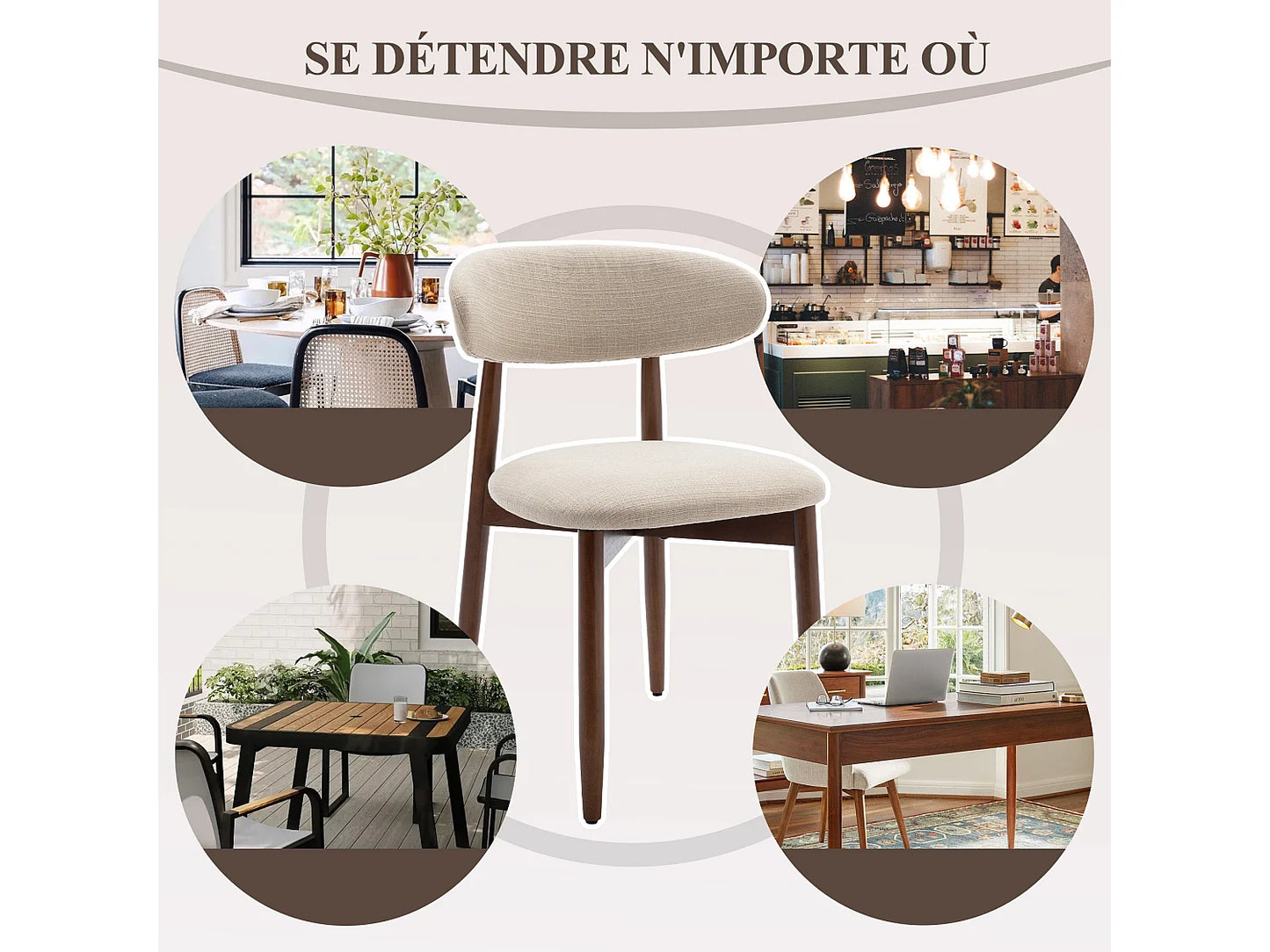 Chaise Japandi Tissu Beige Pieds Bois Massif - Incurvé