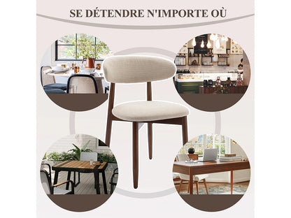 Chaise Japandi Tissu Beige Pieds Bois Massif - Incurvé