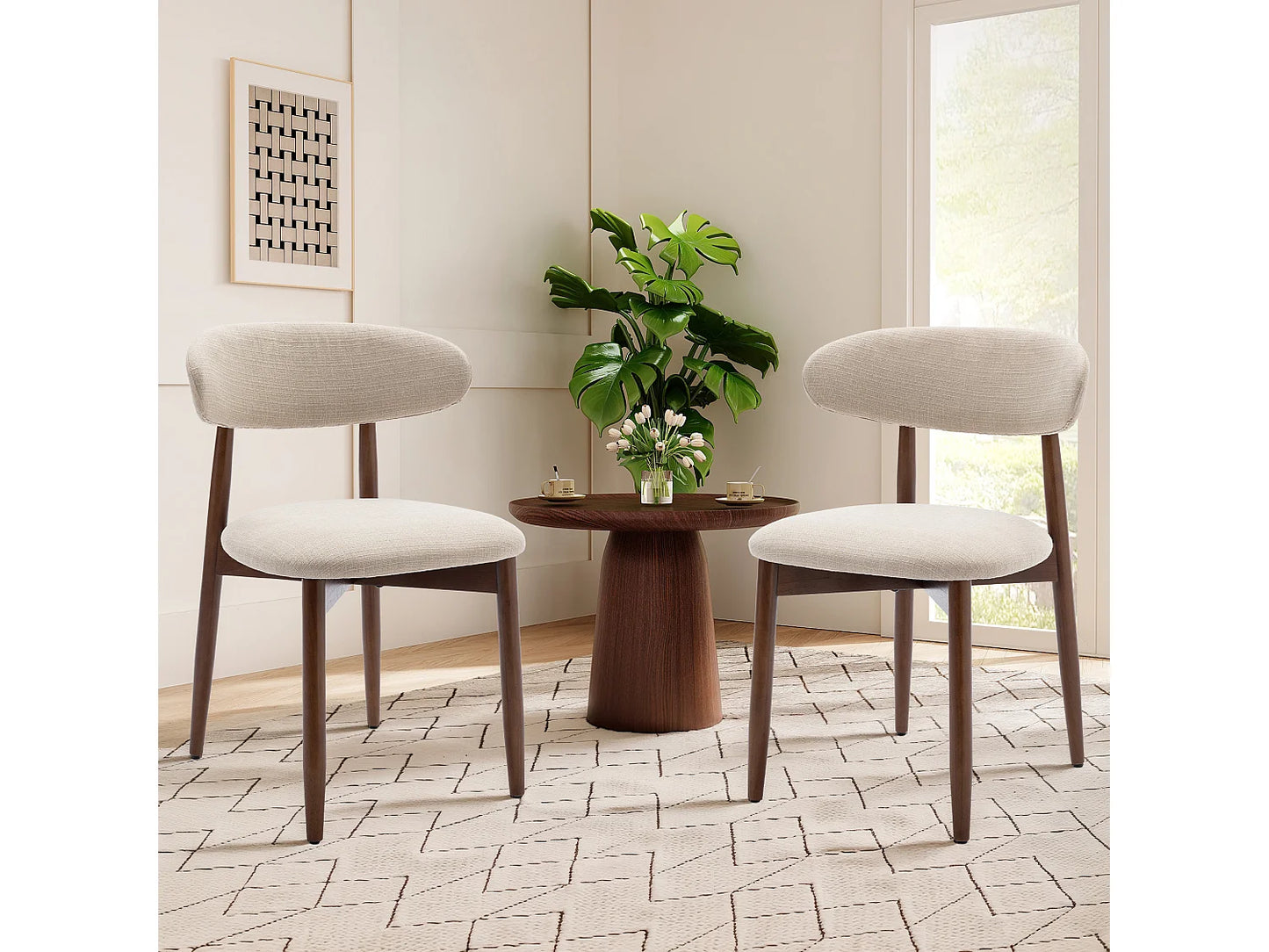 Chaise Japandi Tissu Beige Pieds Bois Massif - Incurvé
