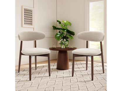 Chaise Japandi Tissu Beige Pieds Bois Massif - Incurvé