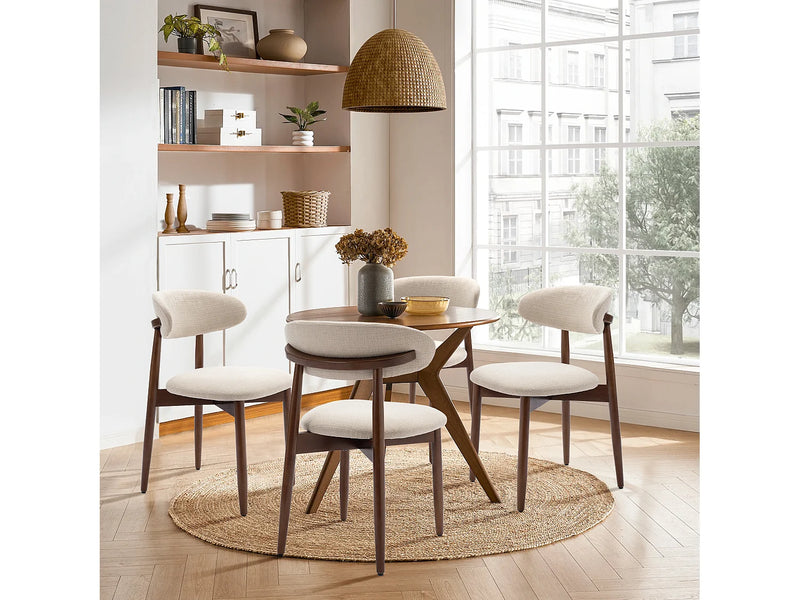 Chaise Japandi Tissu Beige Pieds Bois Massif - Incurvé