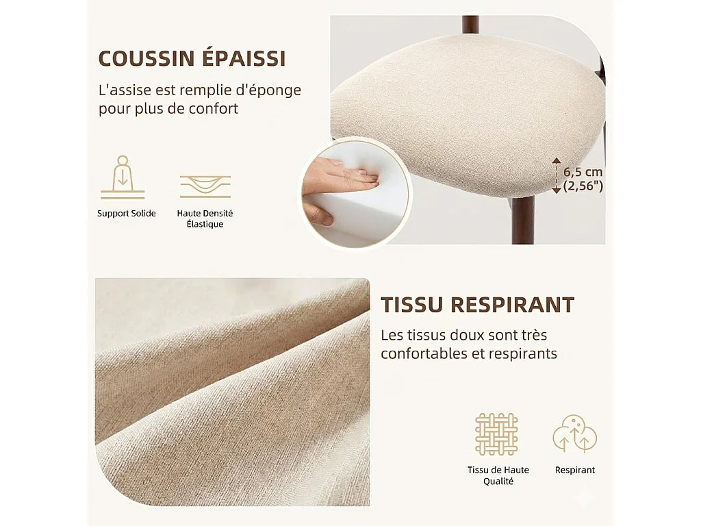 Chaise Japandi Tissu Beige Pieds Bois Massif - Incurvé