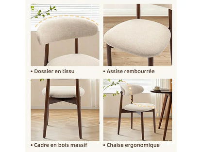 Chaise Japandi Tissu Beige Pieds Bois Massif - Incurvé