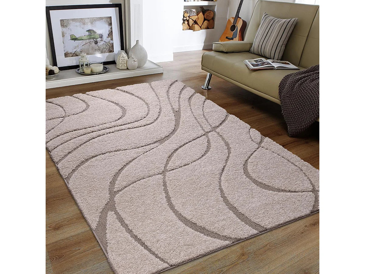 Tapis Shaggy Japandi Grand Salon Beige - Pouda