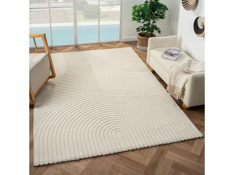 Tapis Salon Japandi Écru Oeko-Tex - Cernan