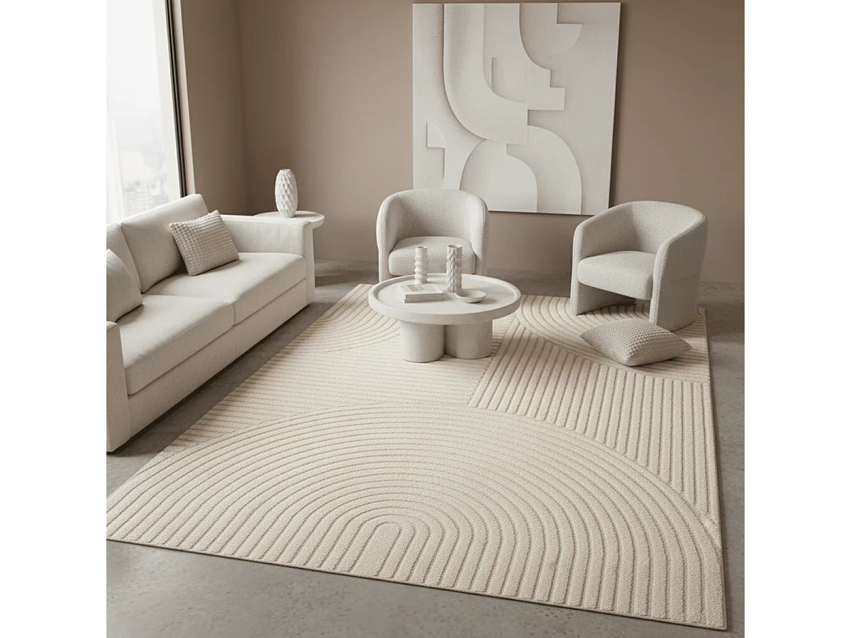 Tapis Salon Japandi Écru Oeko-Tex - Cernan
