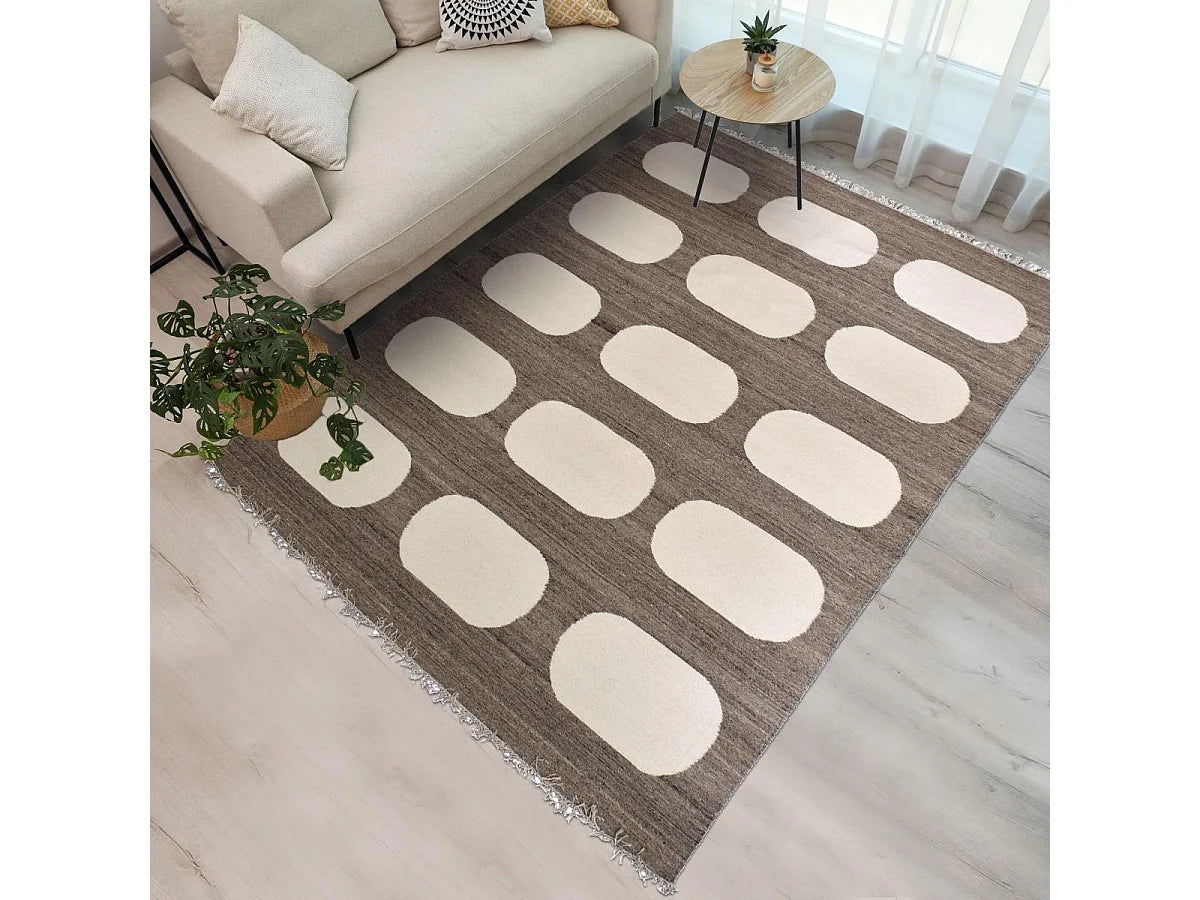 Tapis Japandi Laine Beige Fait Main - Koda