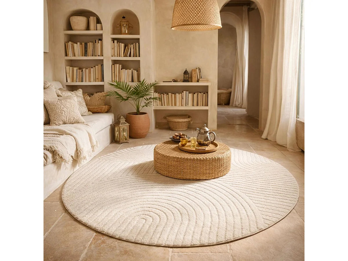 Tapis Rond Japandi Tissé Crème - Cernan