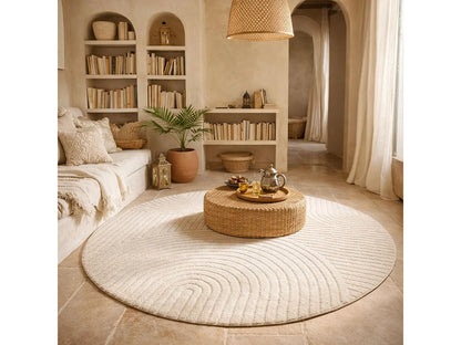 Tapis Rond Japandi Tissé Crème - Cernan