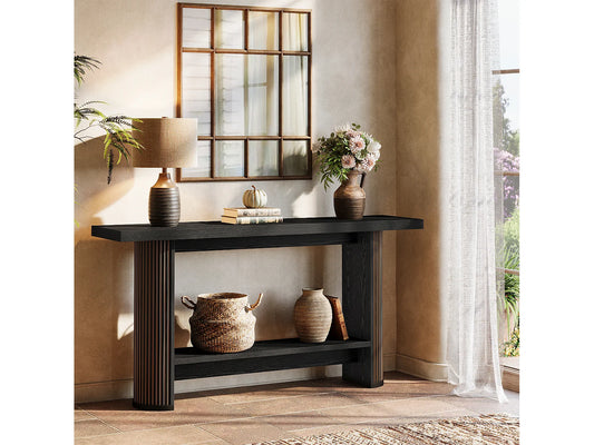 Console Moderne Japandi Étagères Noires - Noire