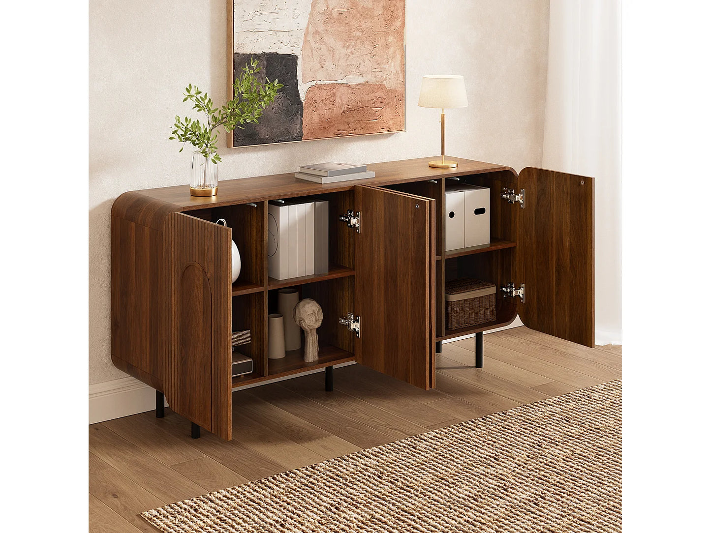 Buffet Vintage Japandi Finition Noyer - Marron