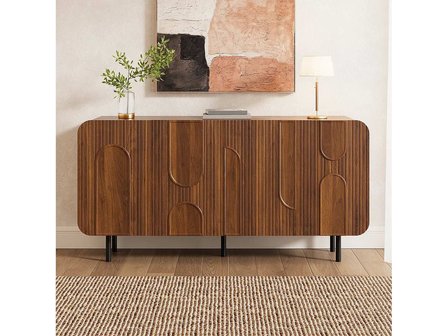 Buffet Vintage Japandi Finition Noyer - Marron