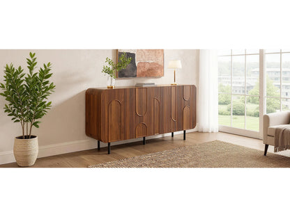 Buffet Vintage Japandi Finition Noyer - Marron