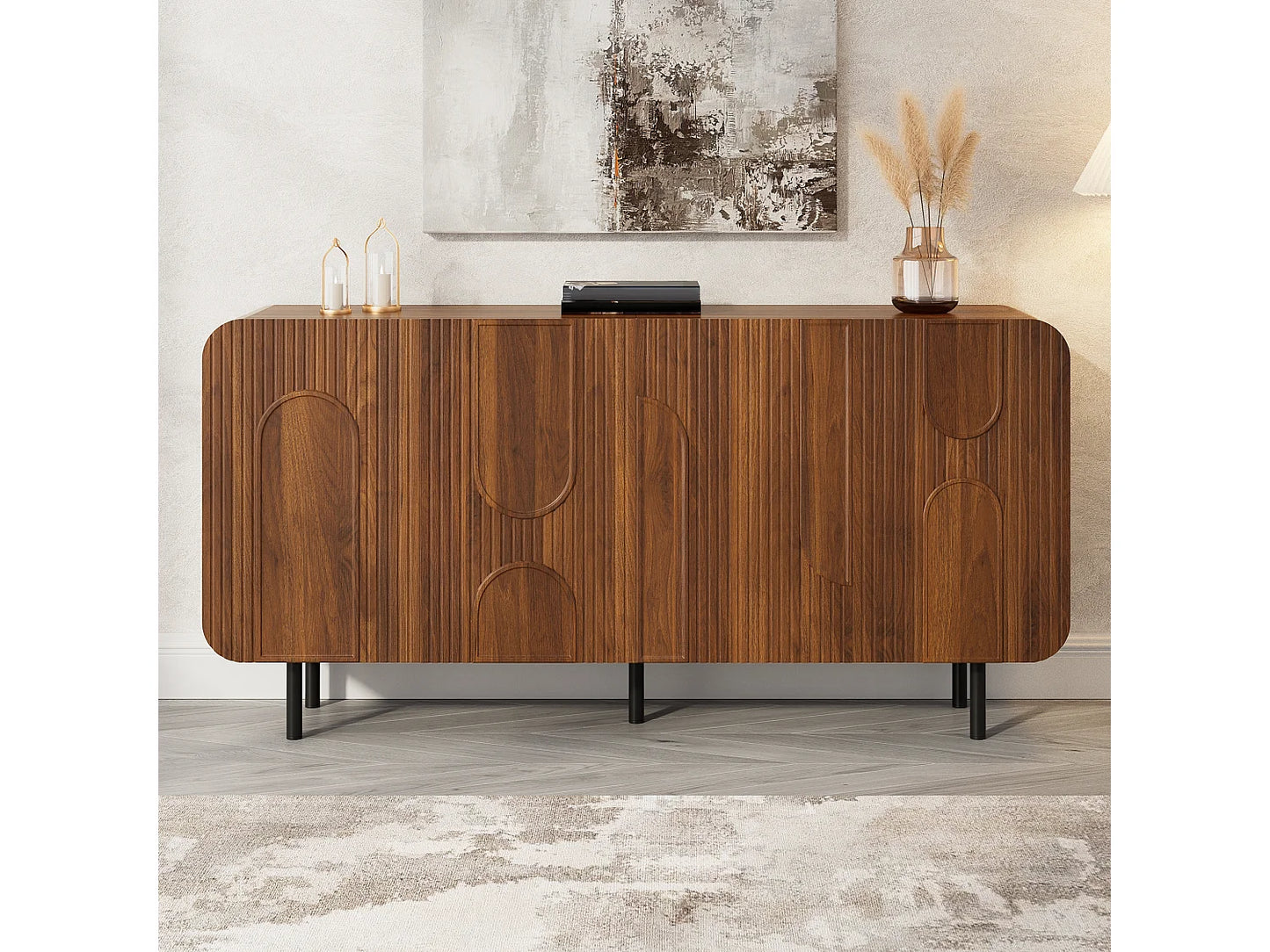 Buffet Vintage Japandi Finition Noyer - Marron