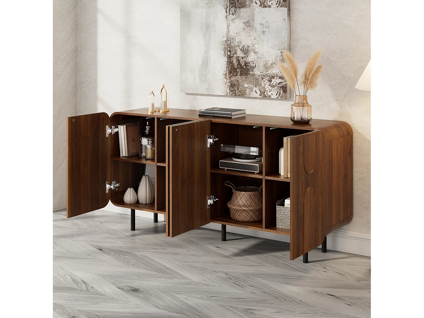 Buffet Vintage Japandi Finition Noyer - Marron