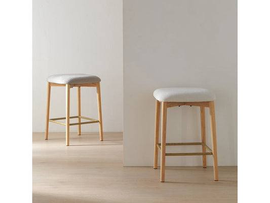 Lot 2 Tabourets Japandi Chêne Et Beige - Chêne