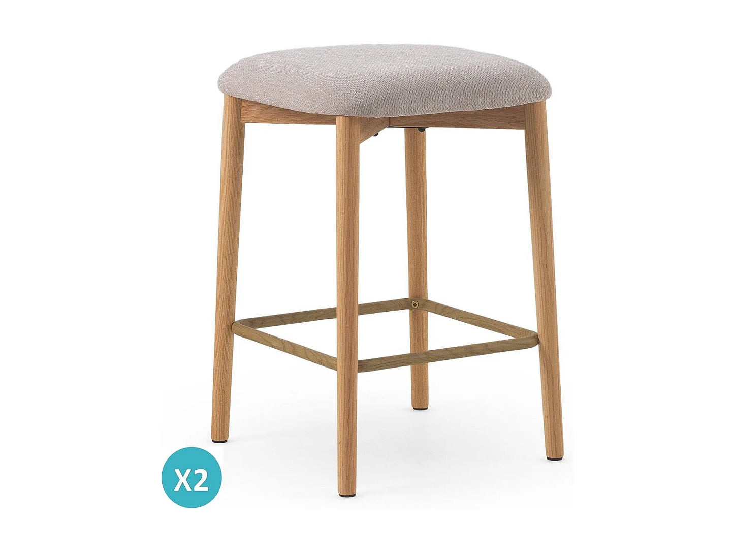 Lot 2 Tabourets Japandi Chêne Et Beige - Chêne