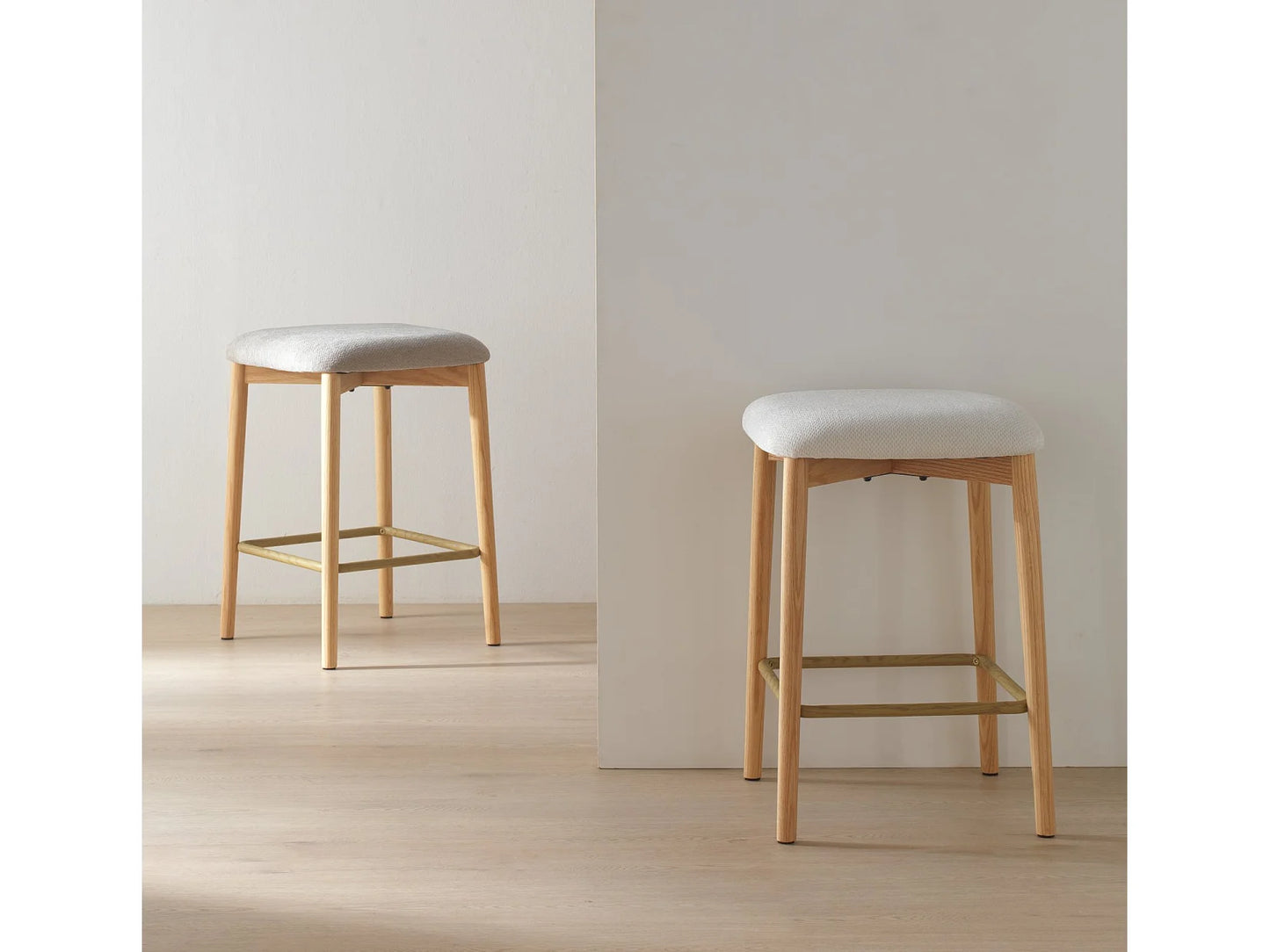 Lot 2 Tabourets Japandi Chêne Et Blanc - Chêne