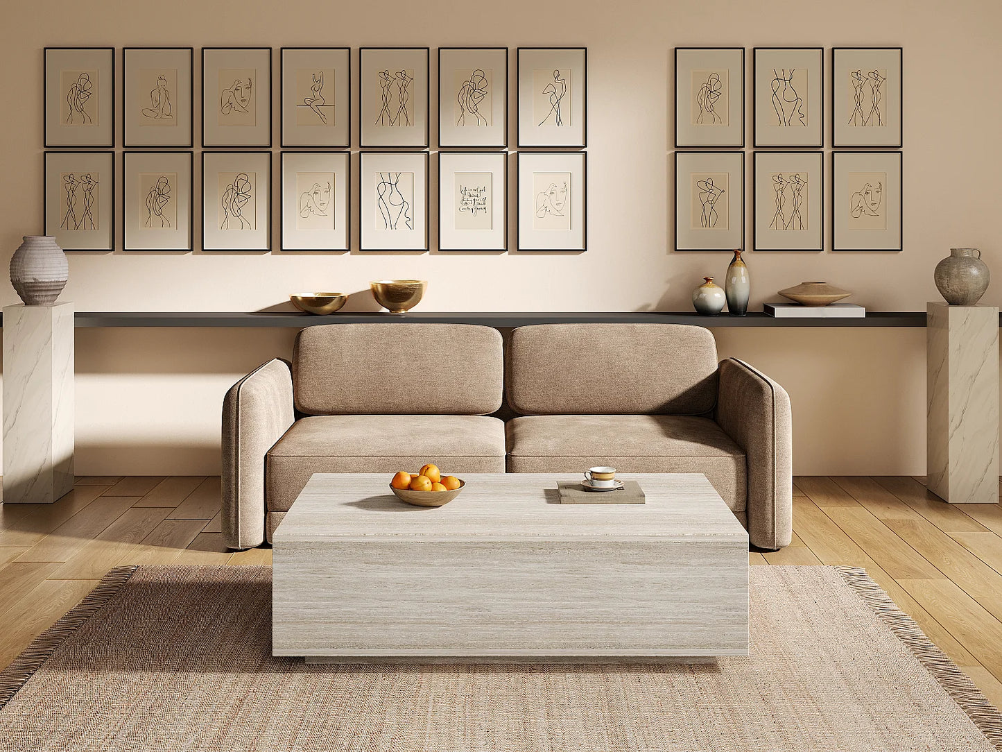 Table Basse Japandi Rectangulaire Effet Travertin - Antrim