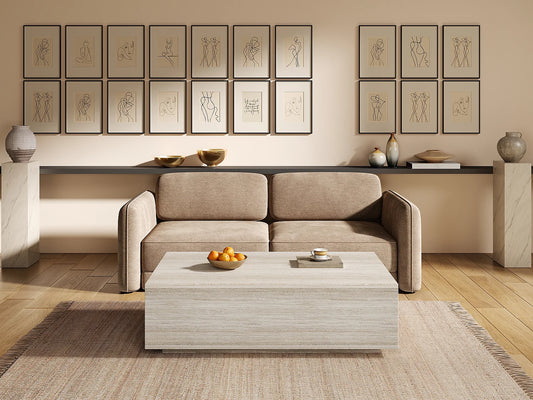 Table Basse Japandi Rectangulaire Effet Travertin - Antrim