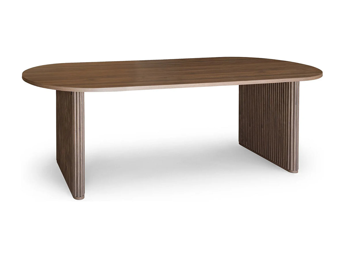 Table Ovale Japandi Effet Noyer Strié - Selma
