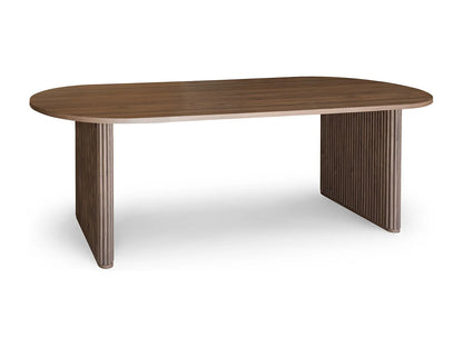 Table Ovale Japandi Effet Noyer Strié - Selma