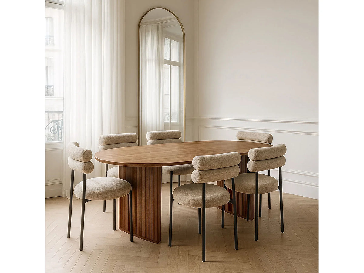Table Ovale Japandi Effet Noyer Strié - Selma