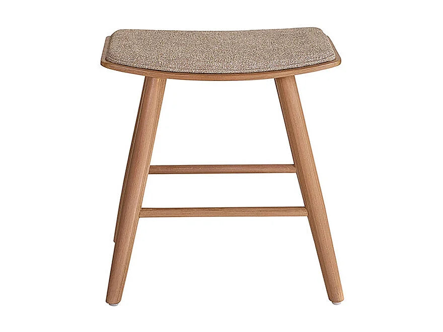 Tabouret Japandi Teck Massif Velours Grège - Teck