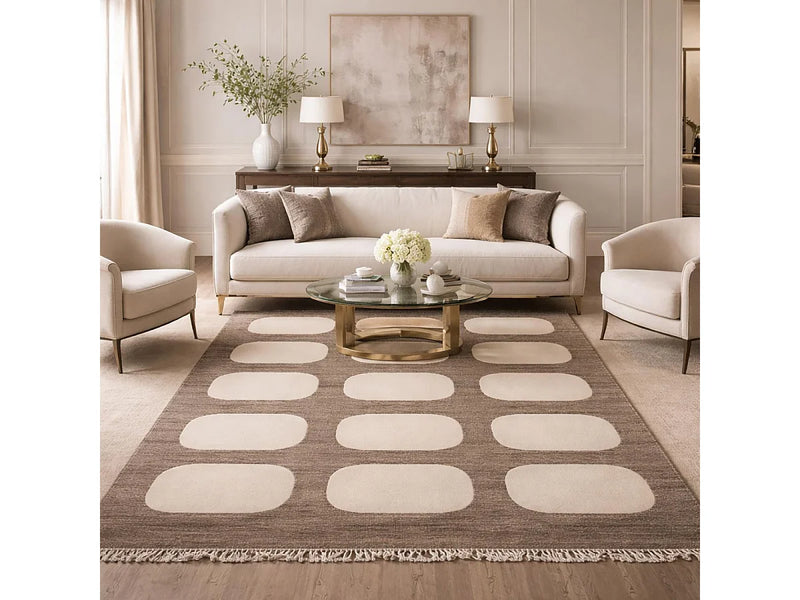 Tapis Japandi Laine Beige Fait Main - Koda