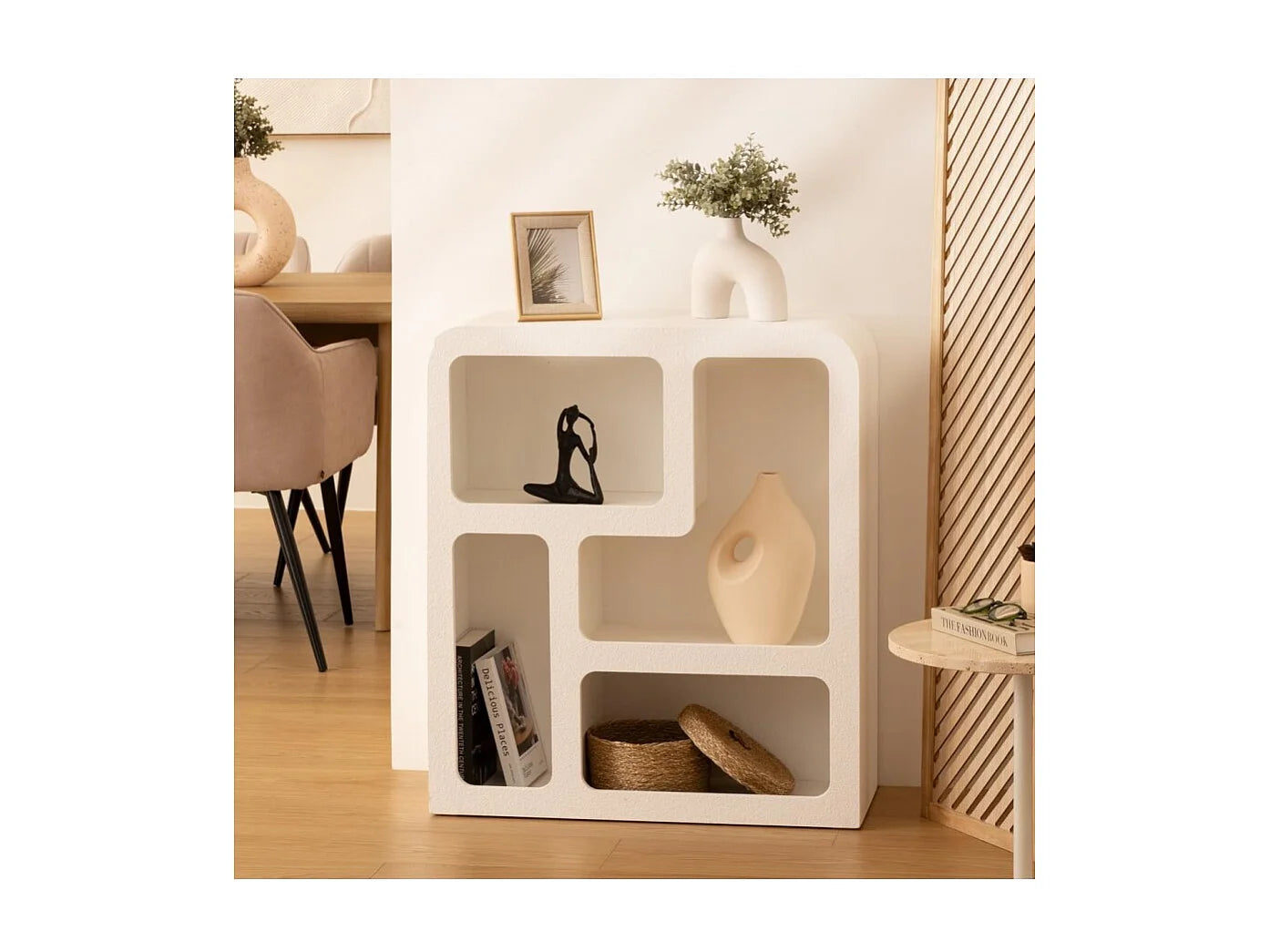 Meuble Étagère Japandi Blanc Moderne - Blanc