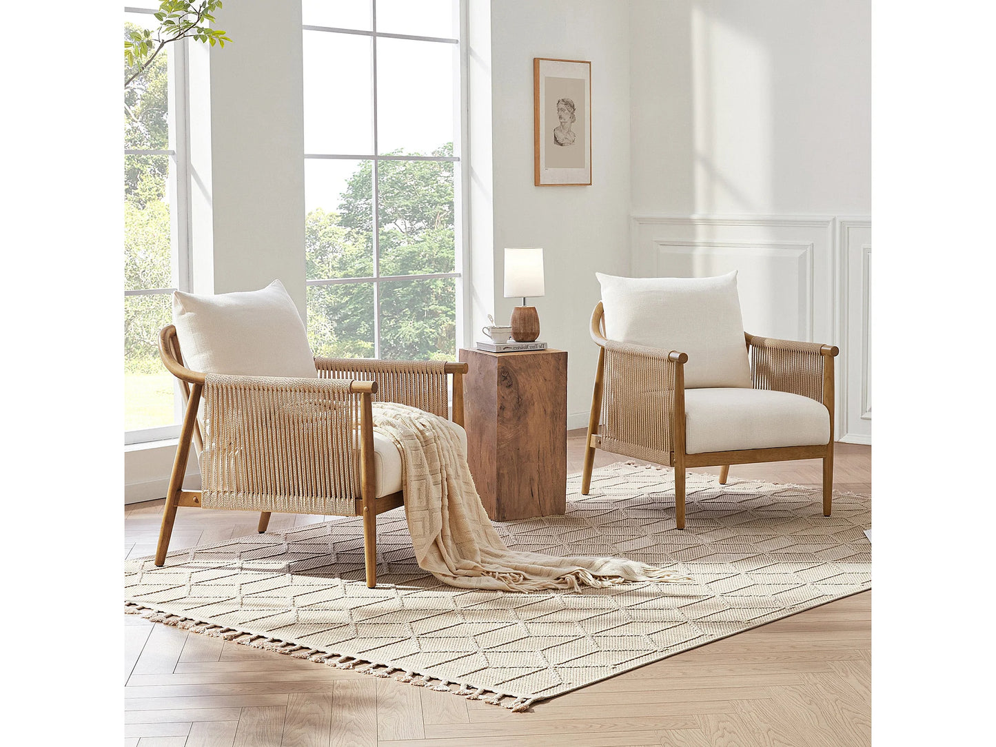 Lot De 2 Fauteuils Japandi Style Bohème - Moderne