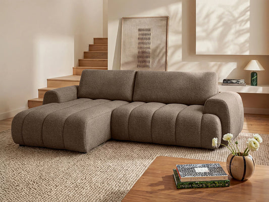 Canapé Japandi d'Angle Convertible Taupe - Fridora