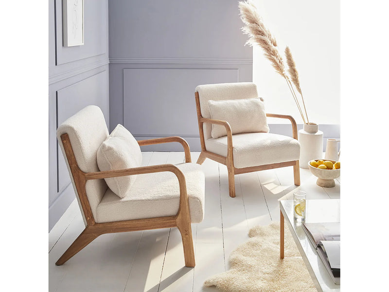 Fauteuil Japandi Bouclette Pieds Compas - Scandinave