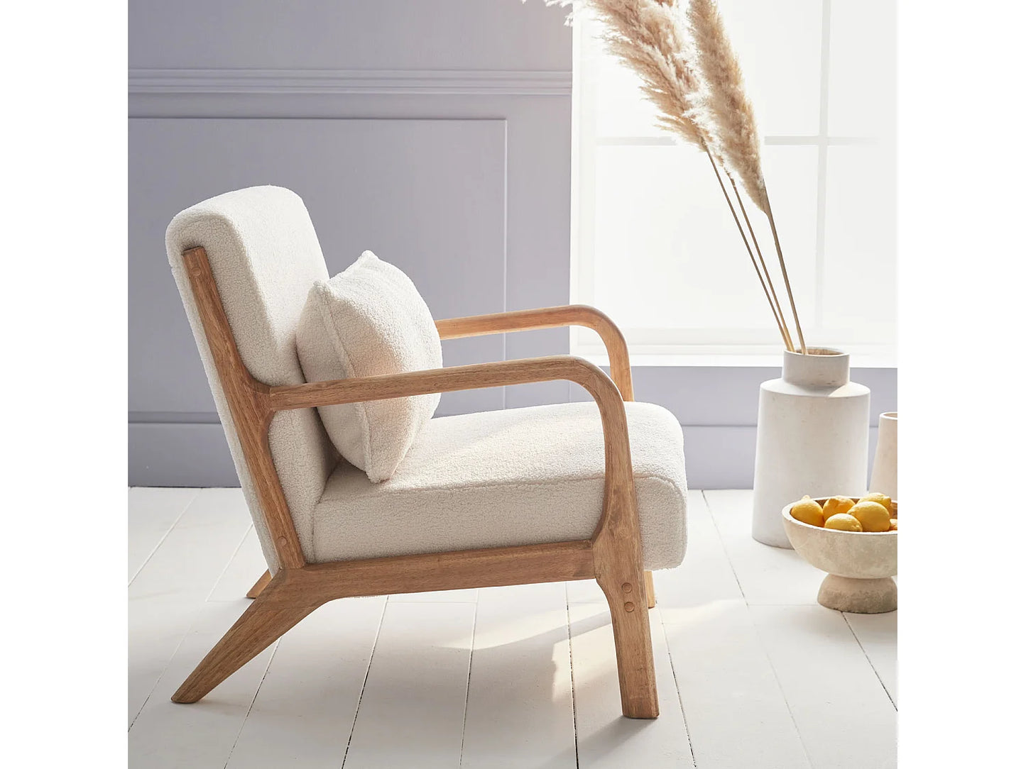 Fauteuil Japandi Bouclette Pieds Compas - Scandinave