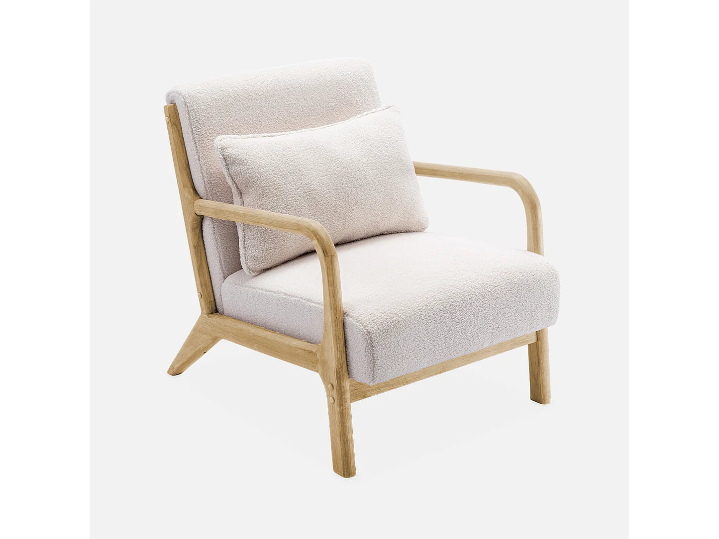 Fauteuil Japandi Bouclette Pieds Compas - Scandinave